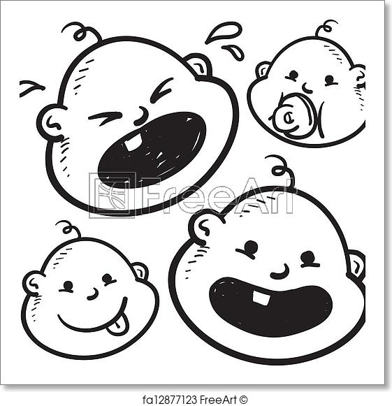561x581 Free Art Print Of Baby Facial Expressions Sketch. Doodle Style - Infant Sketch