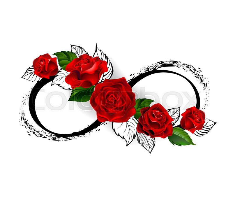 800x679 Infinity Symbol With Red Roses And Black Stalks On A White - Infinity Symbol Sketch