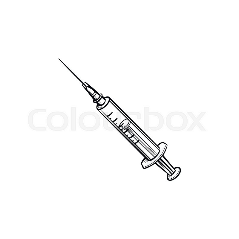 800x800 Injection Hand Drawn Outline Doodle Icon. Syringe Vaccine - Injection Sketch