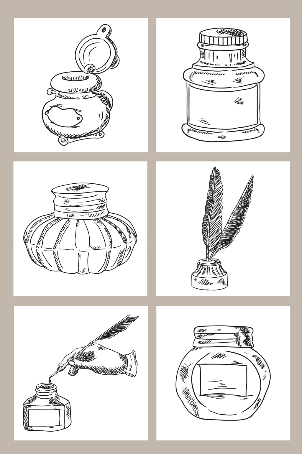 1024x1540 Ink Bottle Feather Pen Hand Drawn Sketch Element Vector Graphic - Ink Bottle Sketch