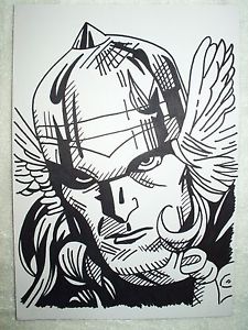 225x300 A4 Black Ink Marker Pen Sketch Drawing Superhero Thor Ebay - Ink Pen Sketch