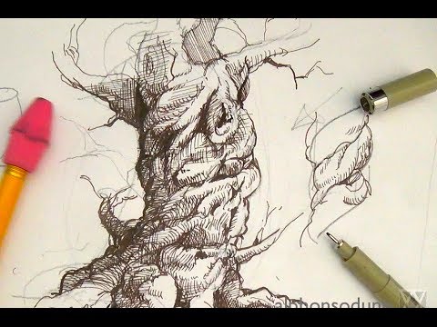 480x360 Pen And Ink Drawing Tutorials How To Draw A Spiraling Tree - Ink Tree Sketch