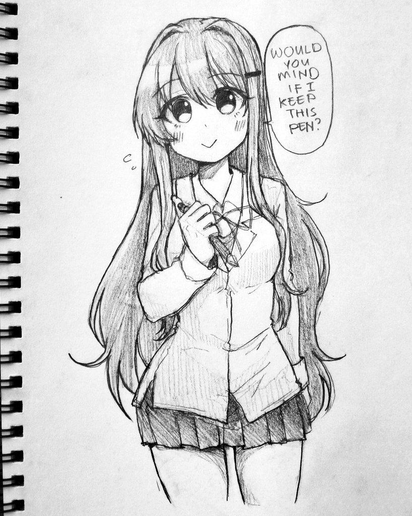 818x1024 Tried To Draw Innocent Yuri But Failed Ddlc - Innocent Sketch