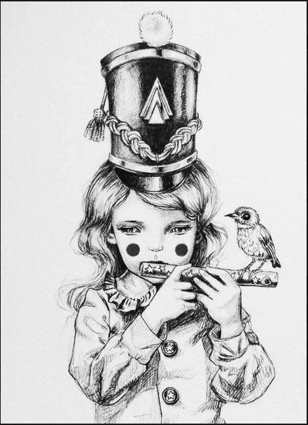 440x608 Sketch For A Tattoo Girl With A Musical Instrument Sketches Of - Instrument Sketches