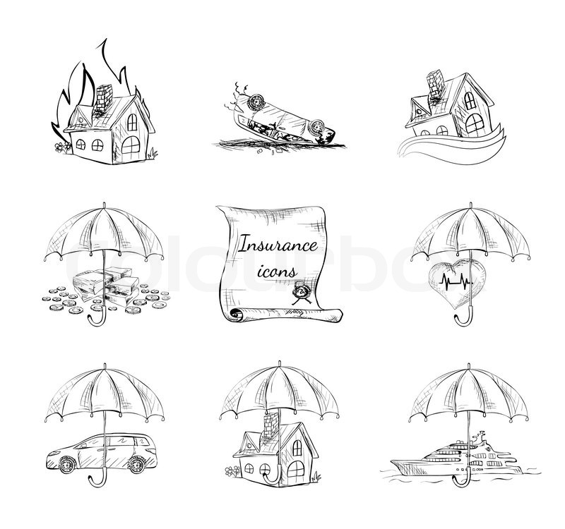 800x750 Insurance Security Icons Set Of Property Car House And Health - Insurance Sketch