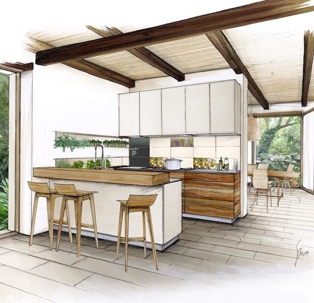 640x617 Kitchen Sketch Dibujo Interiores Sketches - Interior Design Sketches