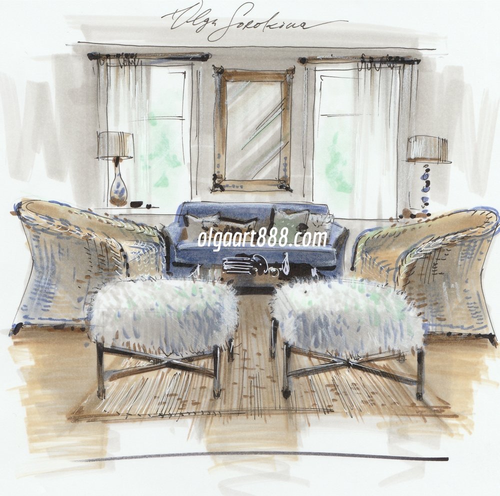 1000x993 Interior Design Drawing With Markers My Video Courses, Book, Blog - Interior Sketch