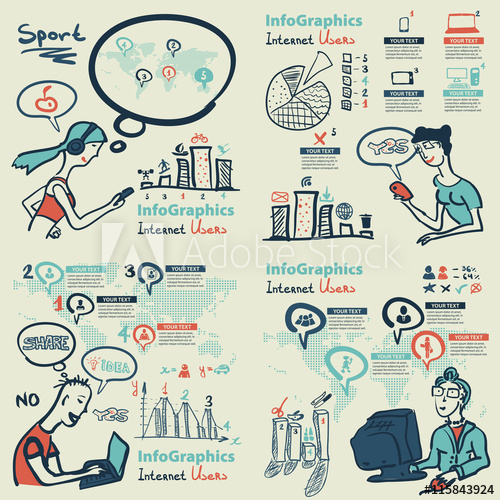 500x500 Infographics Set In The Style Of A Sketch Of The Global Internet - Internet Sketch