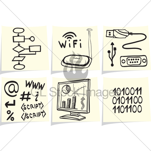 500x500 Information Technology And Internet Sketch Icons On Yello... Gl - Internet Sketch