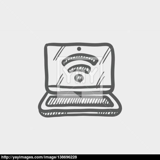512x512 Laptop With Internet Wifi Sketch Icon Vector - Internet Sketch