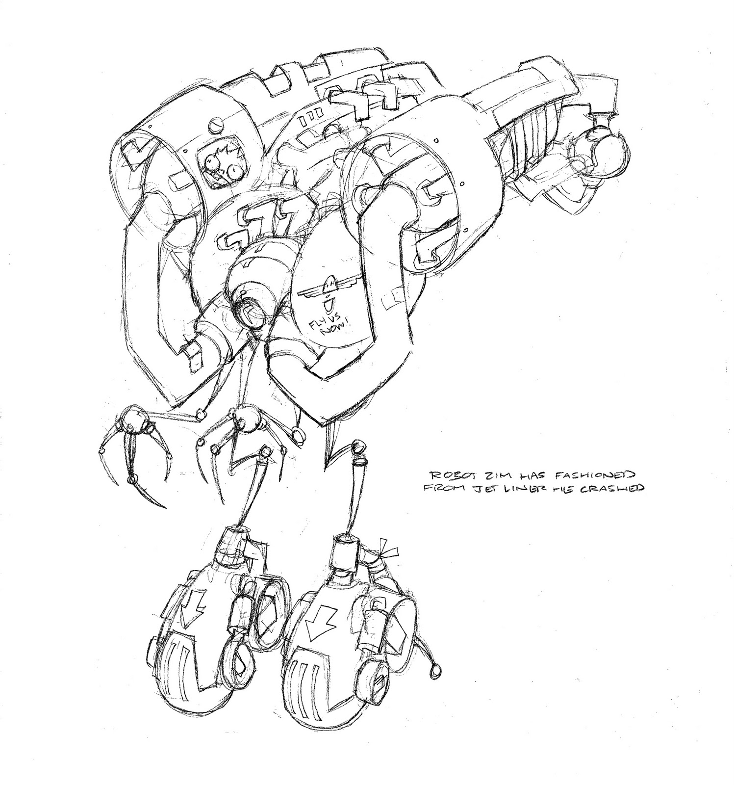 1497x1600 The Prop Art Of Invader Zim Zim Robot Sketch - Invader Zim Sketch