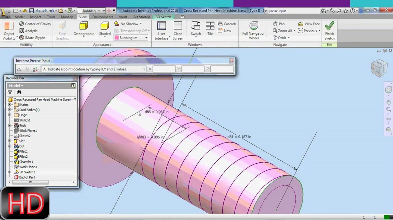 1280x718 Create A Helical Curve (3d Sketch) Autodesk Inventor - Inventor 3d Sketch