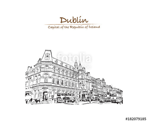 500x414 Hand Drawn Sketch Of Dame Street Thoroughfare In Dublin, Republic - Ireland Sketch