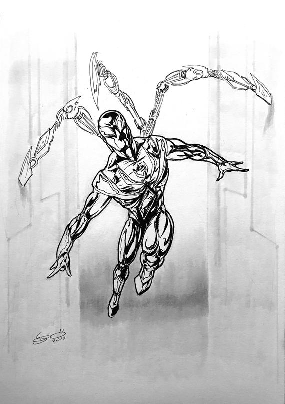 570x806 Spider Man Iron Spider Drawing Etsy - Iron Spider Sketch