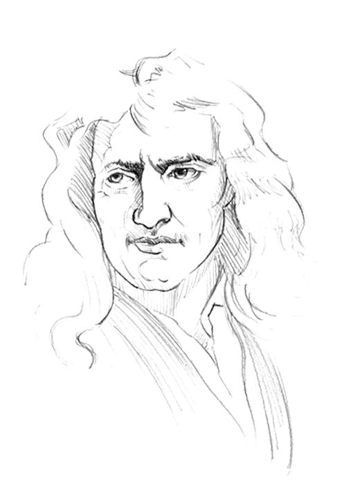 500x728 Sketch Face Isaac Newton Coloring - Isaac Newton Sketch