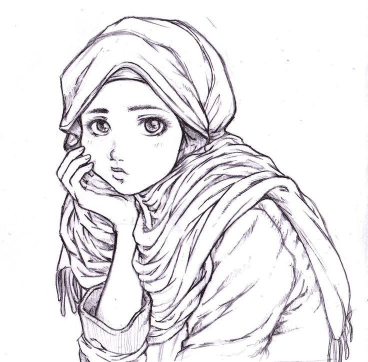 736x724 Thinking Muslim Girl (Drawing) Art Muslim, Muslim - Islamic Sketches