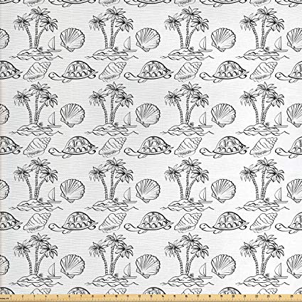 425x425 Lunarable Sketch Fabric By The Yard By, Sea Island - Island Sketch