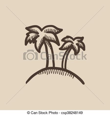 450x470 Two Palm Trees On Island Sketch Icon. Two Palm Trees On Island - Island Sketch