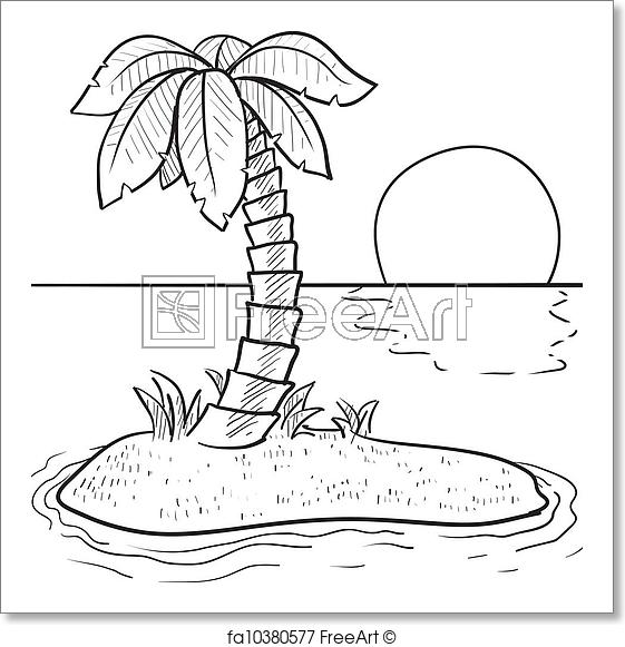 561x581 Free Art Print Of Tropical Island Sketch. Doodle Style Tropical Or - Island Sketch