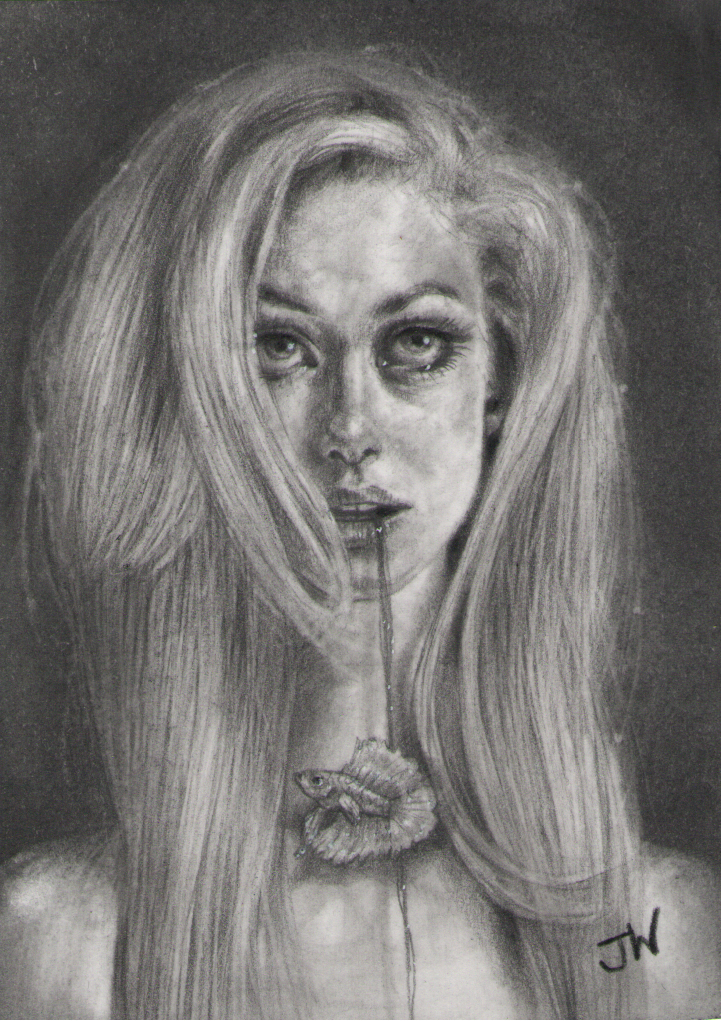 721x1021 Isolation Original Creepy Cute Girl Drawing By Jessica Ward Red - Isolation Sketch