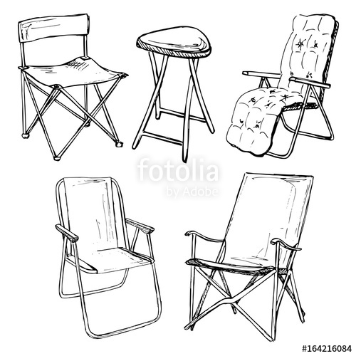 500x500 Set Of Folding Chairs On A White Background Isolation. Vector - Isolation Sketch