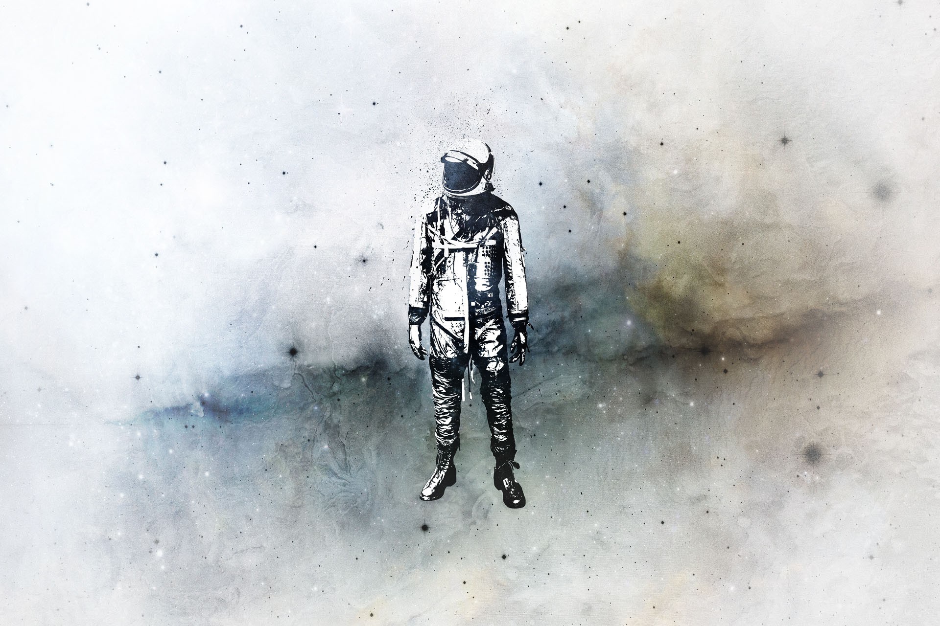 1920x1280 Wallpaper Drawing, Space, Snow, Winter, Ice, Astronaut, Alone - Isolation Sketch