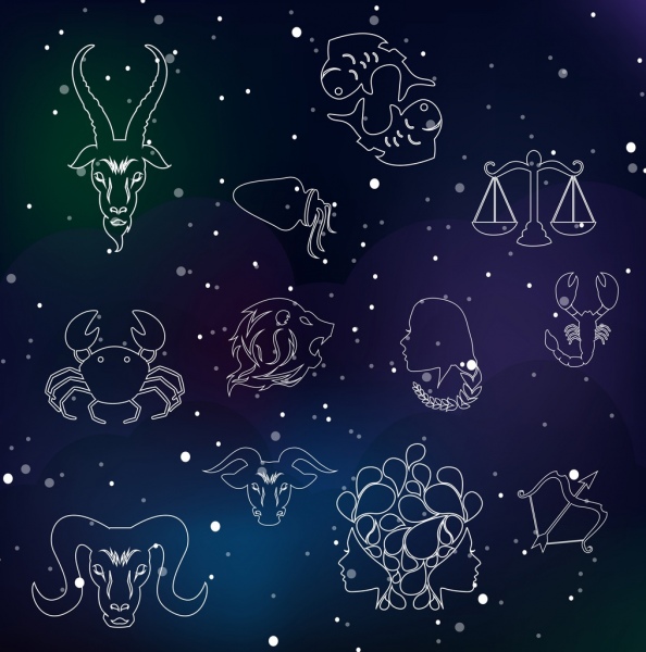 594x600 Zodiac Signs Collection Silhouettes Isolation Sketch Free Vector - Isolation Sketch