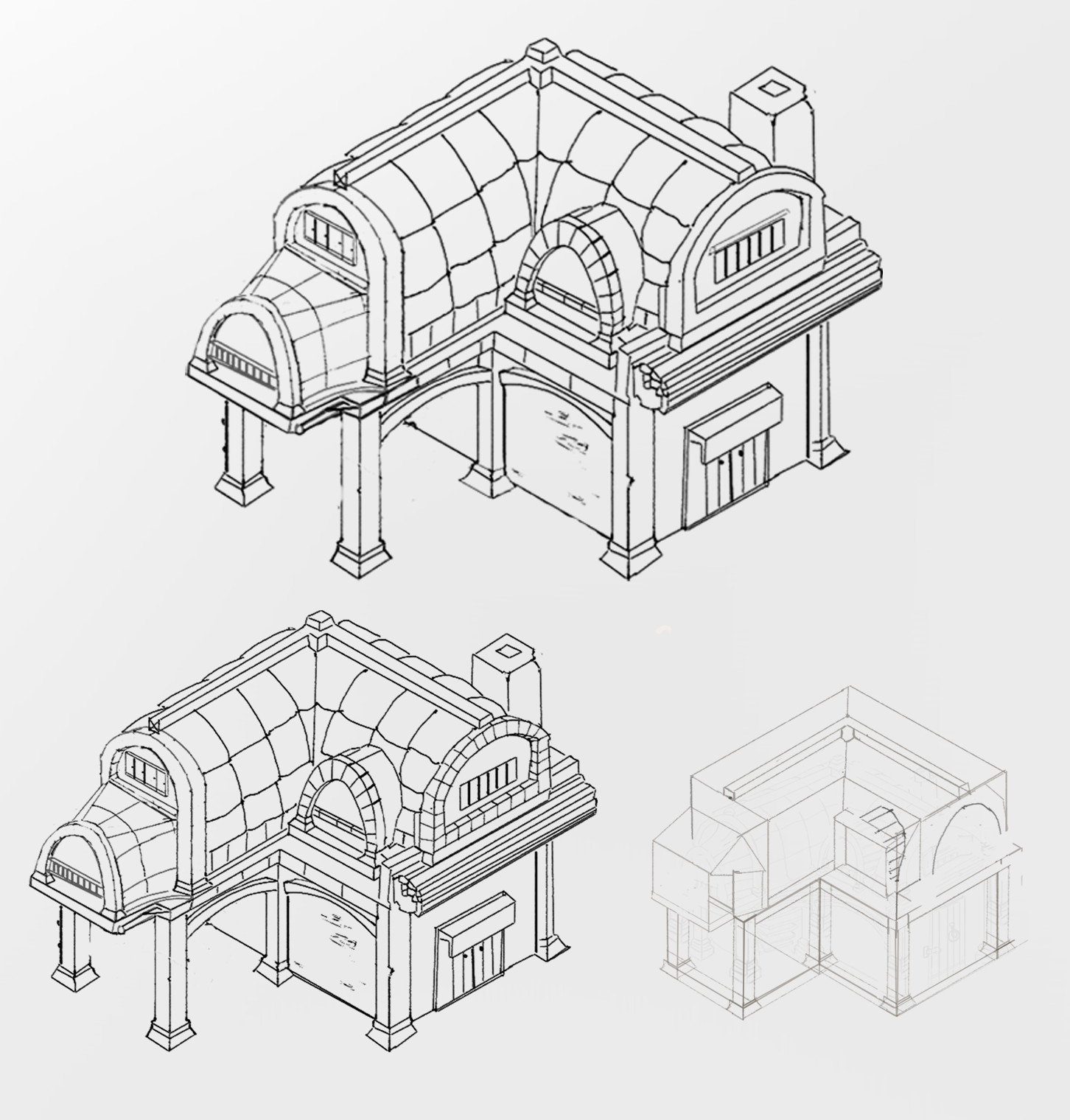 1452x1520 Artstation - Isometric House Sketch