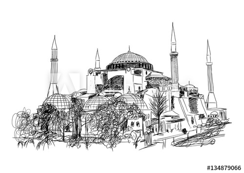 500x354 Sketch Of Istanbul Mosque In Vector. - Istanbul Sketch