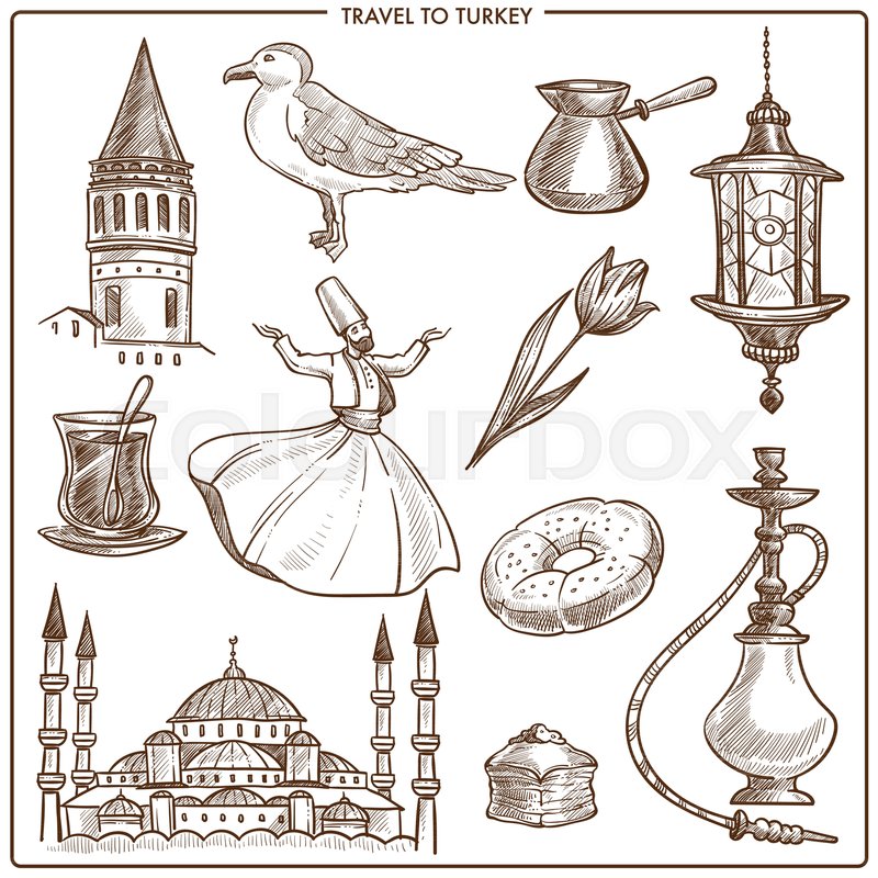 800x800 Turkey Travel Landmarks And Tourism Symbols. Vector Sketch Icons - Istanbul Sketch