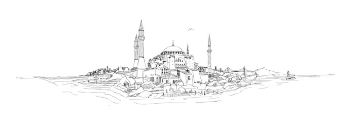 700x257 Vector Sketch Drawing Panoramic Hagia Sophia Istanbul Wall Mural - Istanbul Sketch
