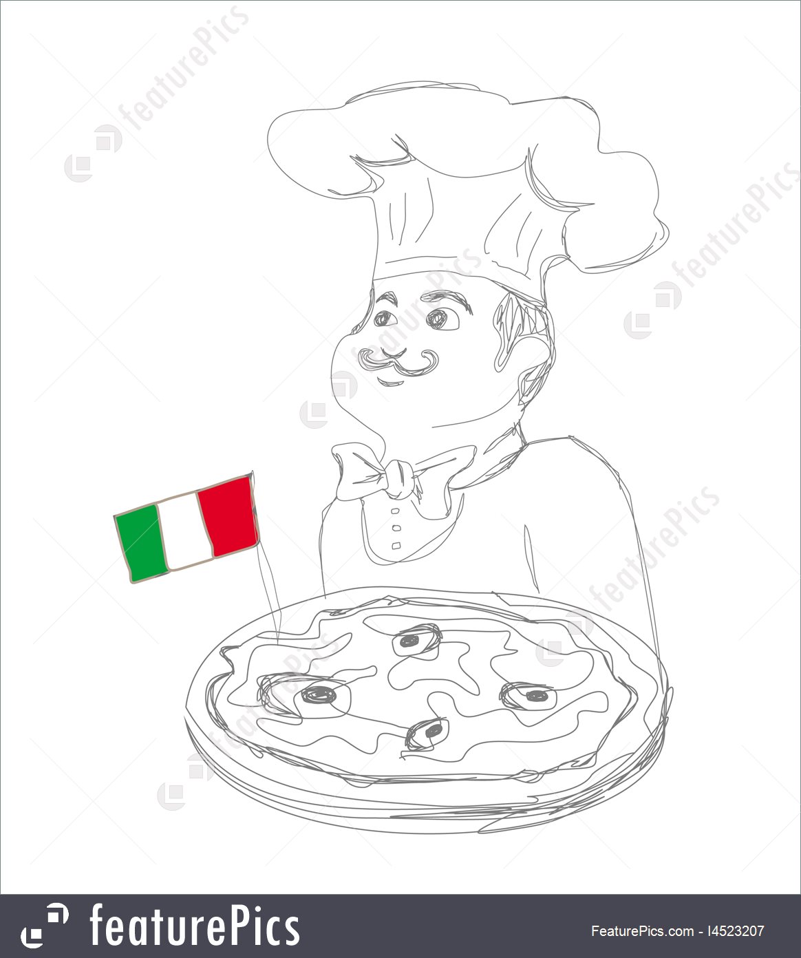 1164x1392 Illustration Of Chef With Pizza And Italian Flag - Italian Flag Sketch