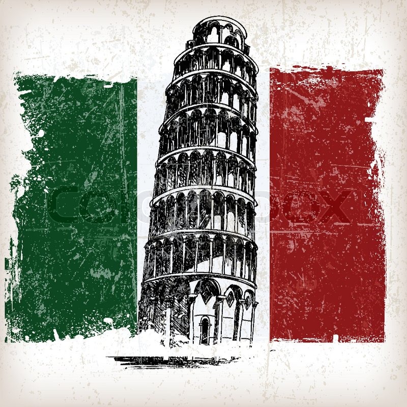 800x800 Leaning Tower Of Pisa On Italian Flag With Grunge Effect Stock - Italian Flag Sketch