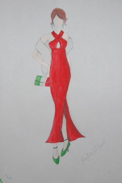 400x600 Red Dresses, Green White And Red Italian Flag Bags, Green Earrings - Italian Flag Sketch