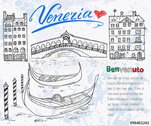 500x420 Venice Italy Sketch Elements. Hand Drawn Set With Flag, Map - Italian Flag Sketch
