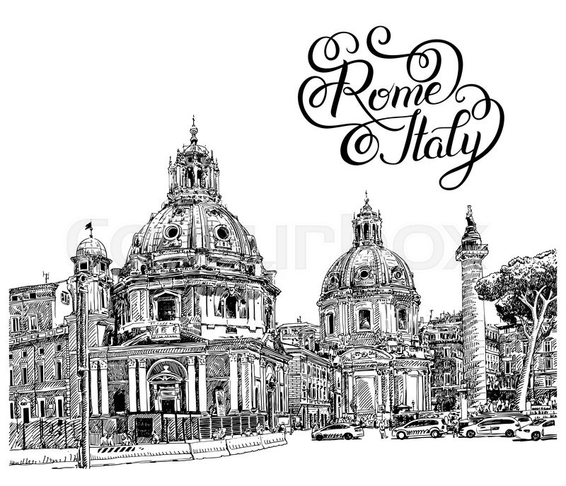 800x687 Original Black And White Digital Drawing Of Rome Italy Cityscape - Italy Sketch