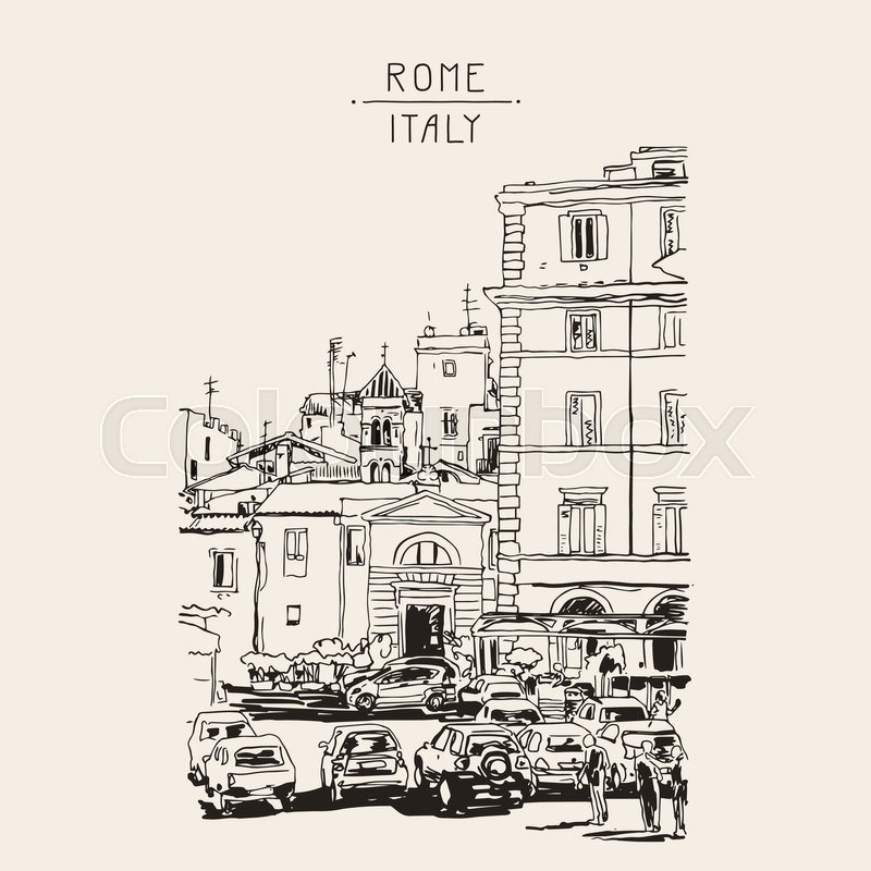 800x800 Original Freehand Black And White Ink Sketch Travel Card From Rome - Italy Sketch