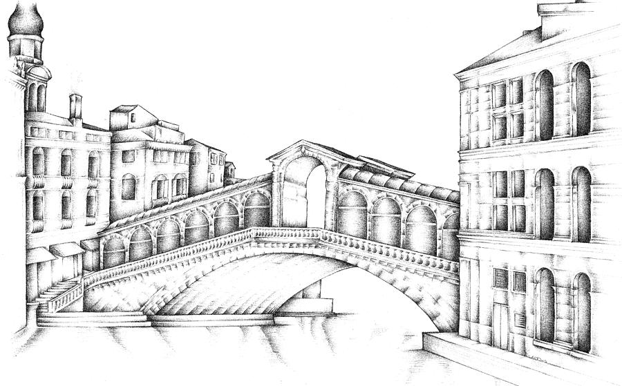 900x559 Rialto Bridge Venice Italy Drawing By Steven Davis - Italy Sketch
