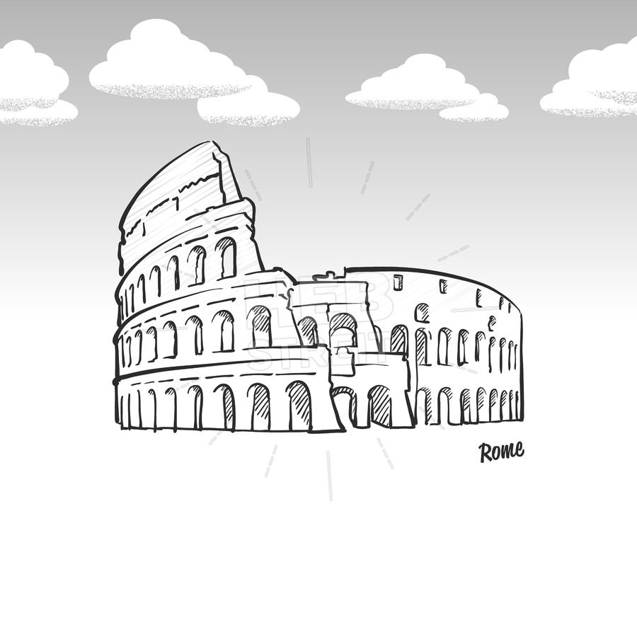 900x900 Rome, Italy Famous Landmark Sketch Hebstreits - Italy Sketch