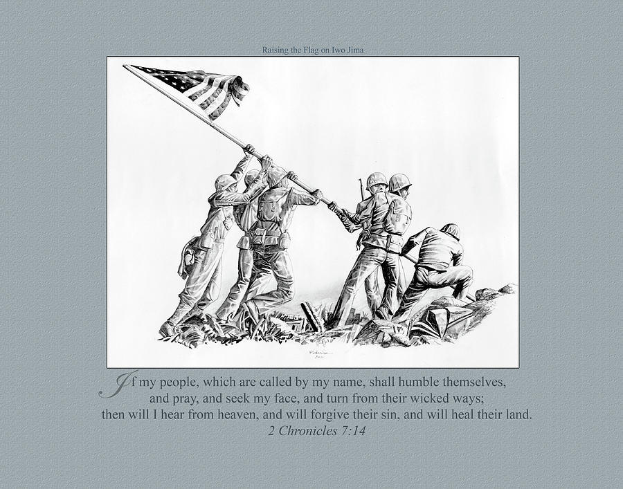 900x707 Raising The Flag On Iwo Jima Drawing By James Robinson - Iwo Jima Sketch