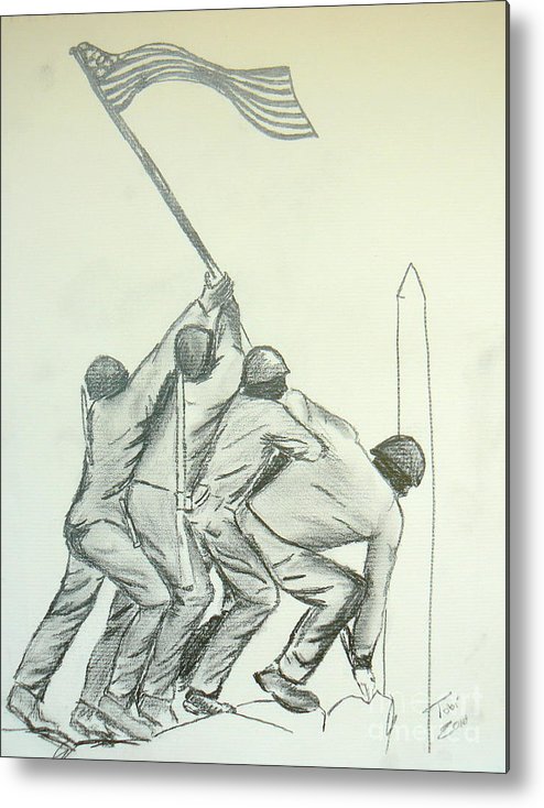 494x734 Uncommon Valor Metal Print By Tobi Cooper - Iwo Jima Sketch