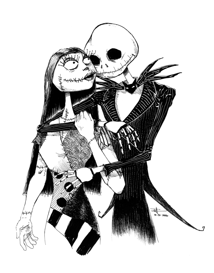 700x891 Jack Skellington And Sally Original Art Phillip Ginn - Jack And Sally Sketch