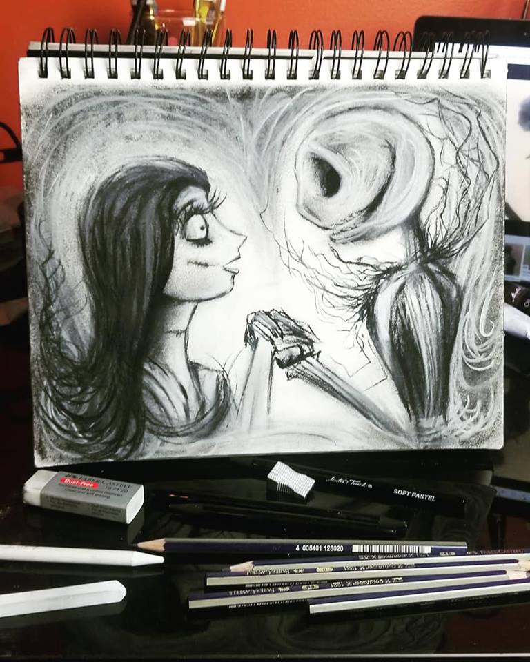 768x960 Jack And Sally Charcoal Drawing Fanart - Jack And Sally Sketch