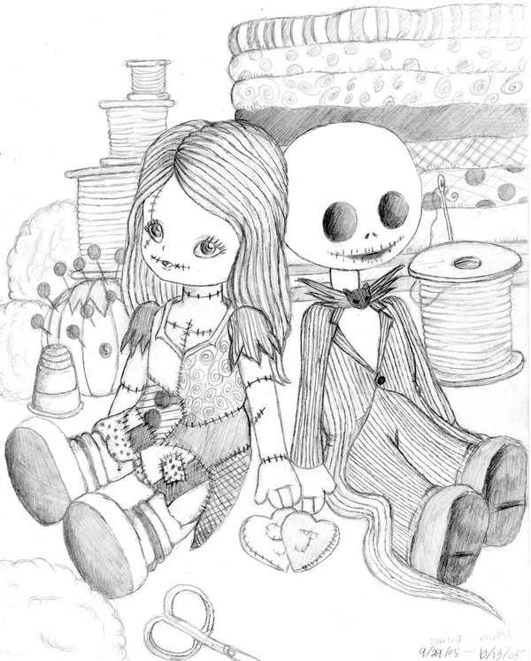 600x747 Jack And Sally Dolls Sketch Artlyss Illustration - Jack And Sally Sketch