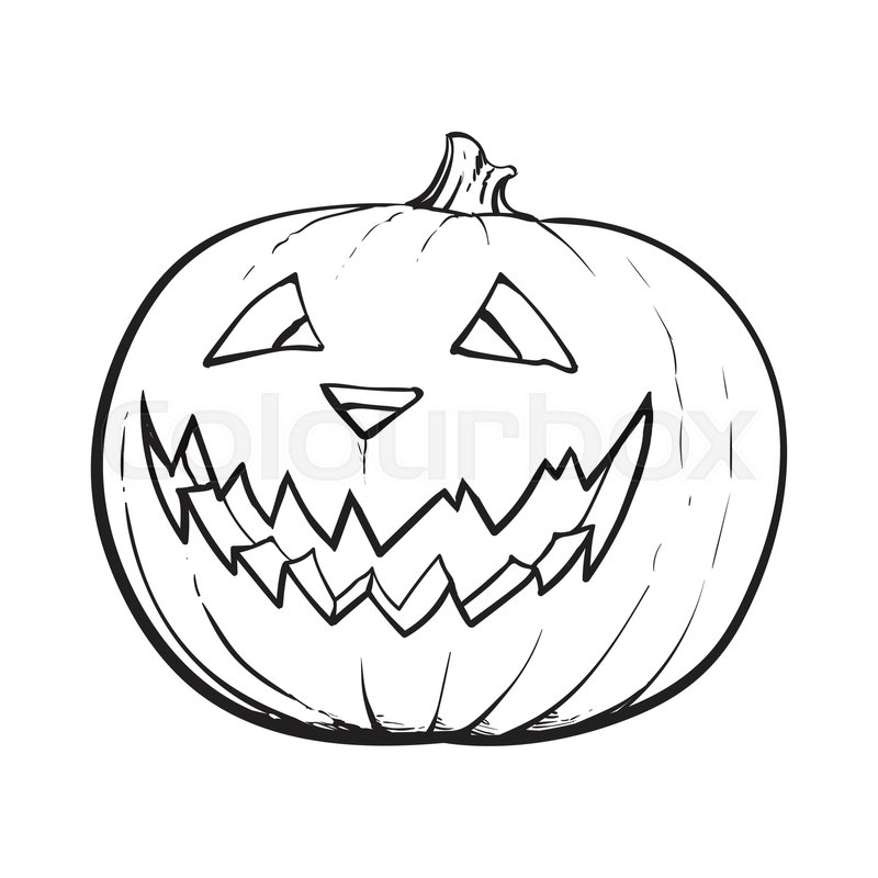 800x800 Black And White Jack O Lantern, Ripe Pumpkin With Carved Scary - Jack O Lantern Sketch