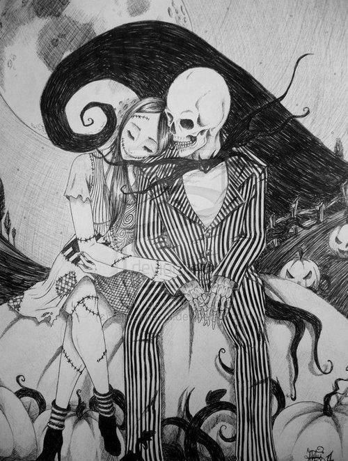 500x661 Jack Skellington And Sally Drawing Tumblr 30016 Loadtve - Jack Skellington And Sally Sketch