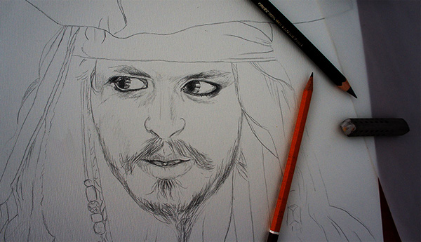 600x345 Captain Jack Sparrow Mixed Media Canvas On Behance - Jack Sparrow Sketch