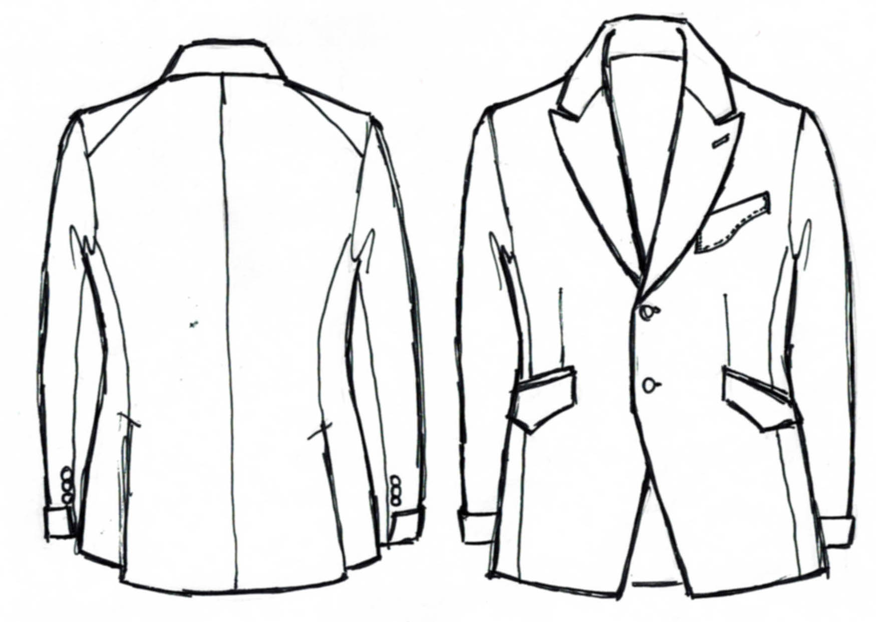 1749x1242 Drawn Coat Business Suit - Jacket Flat Sketch