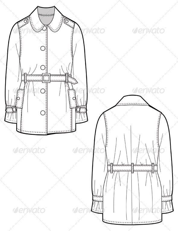 590x764 Drawn Coat Technical Drawing - Jacket Flat Sketch