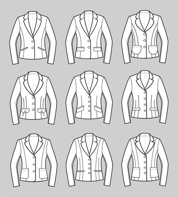 570x630 Jacket Vector Fashion Flat Sketch Adobe Illustrator Design Etsy - Jacket Flat Sketch